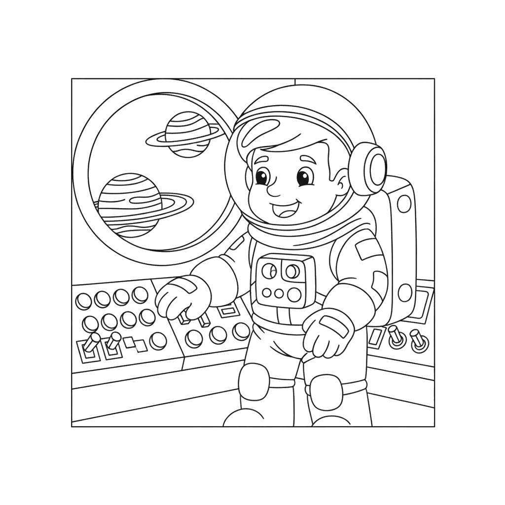 Astronaut in Space Station Coloring Page