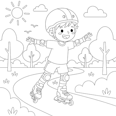 Coloriage Enfant en Rollers