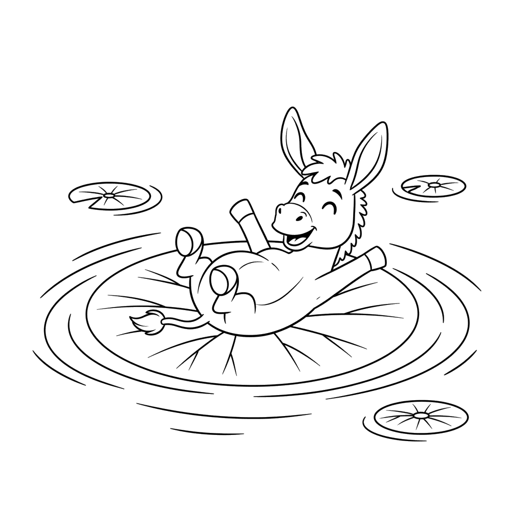 Página para Colorear: Burro en Lirio de Agua