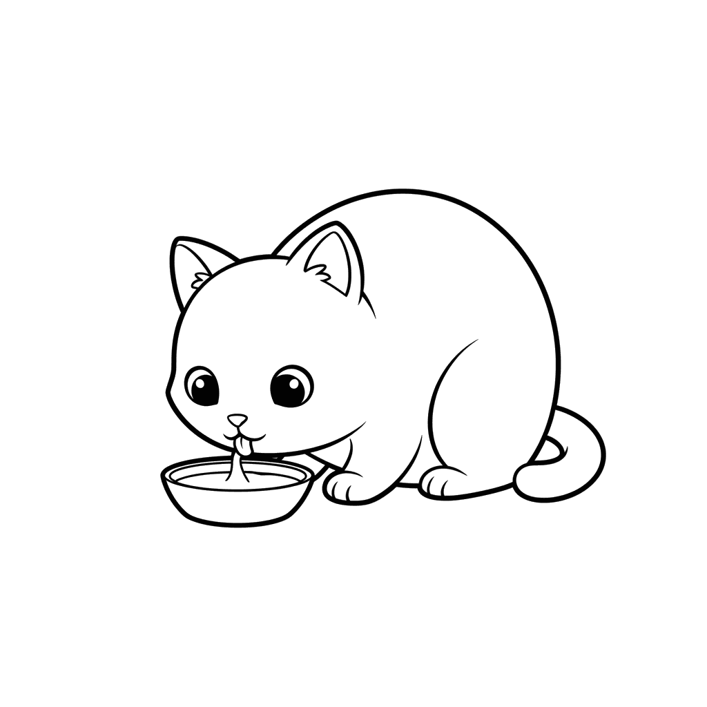 Cat Drinking Milk Coloring Page