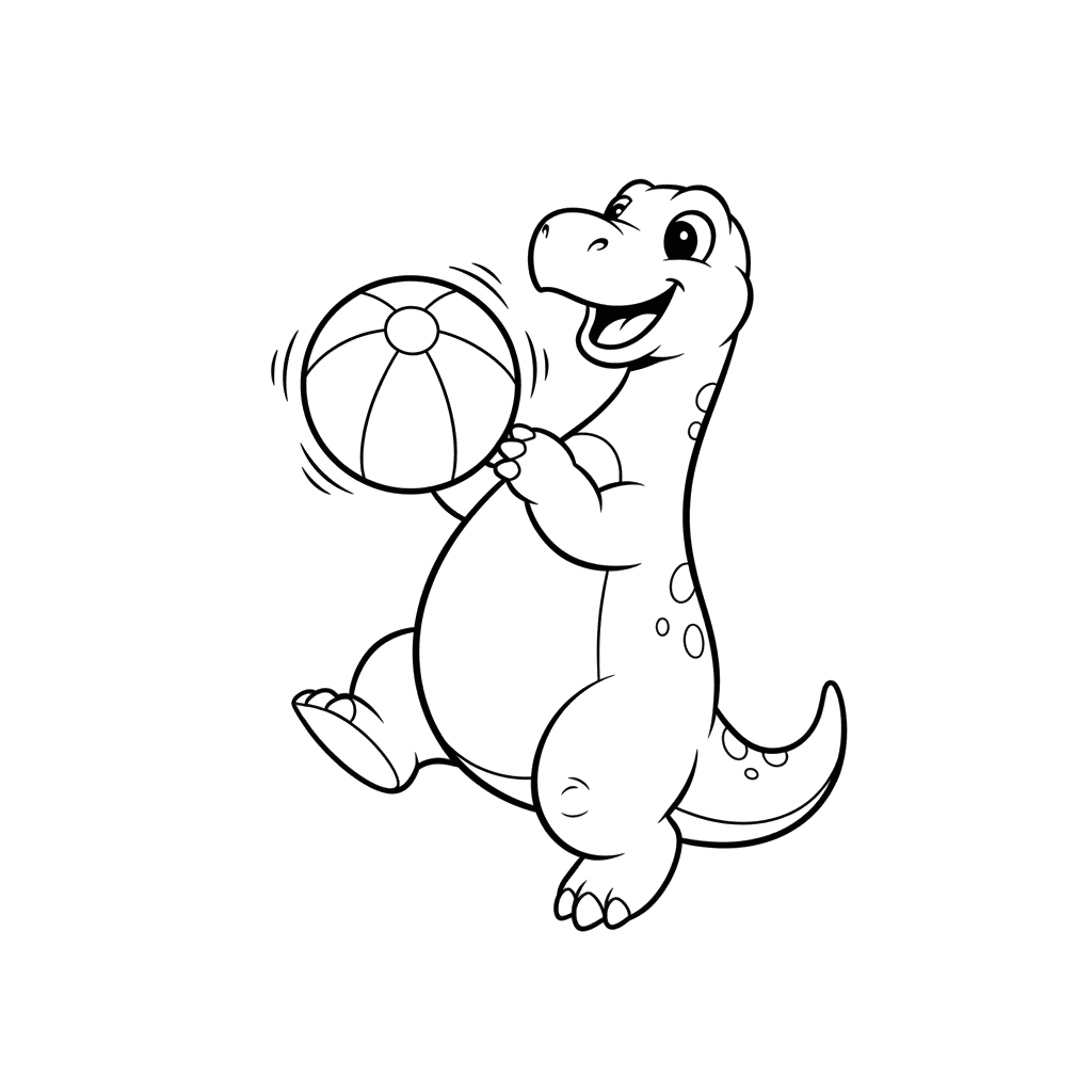 Happy Dinosaur with Ball Coloring Page