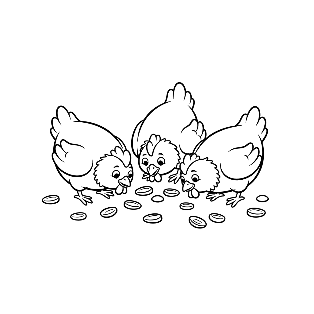 Chickens Pecking for Seeds Coloring Page