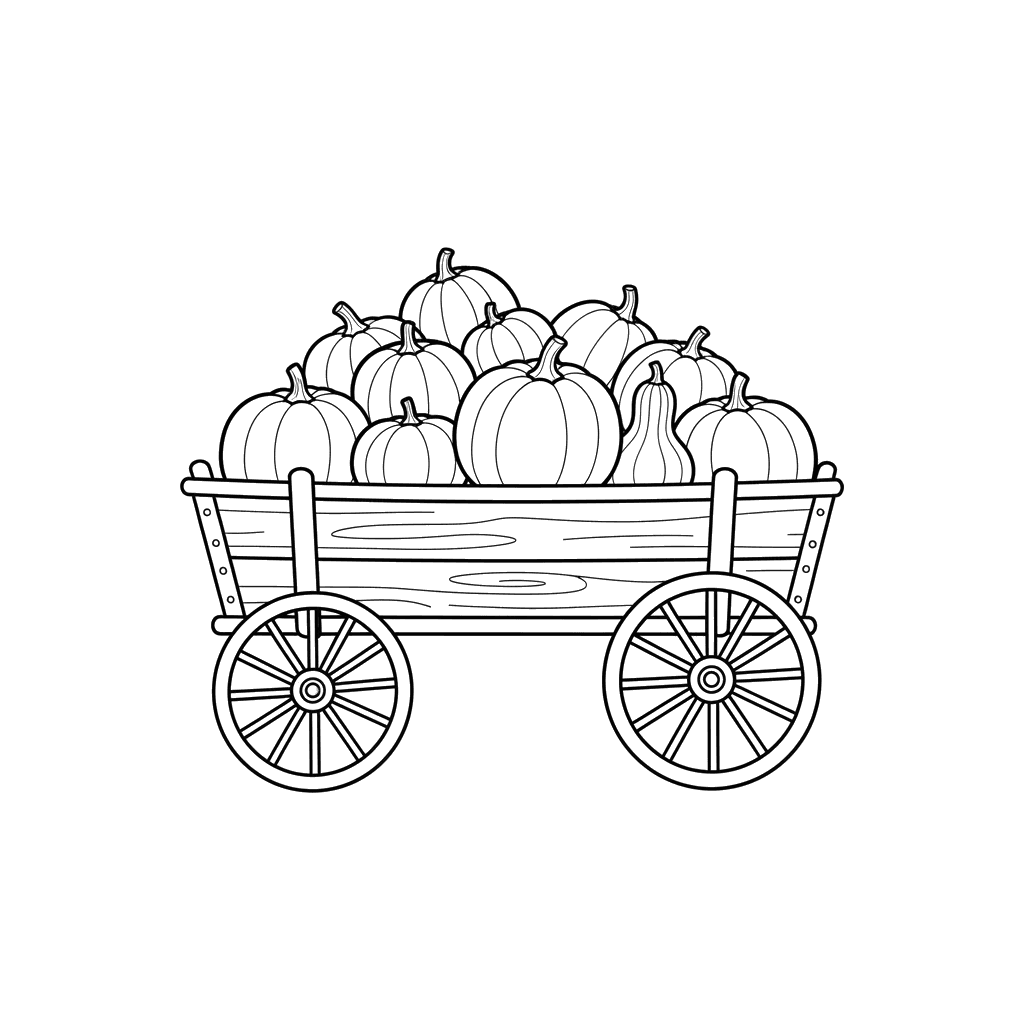 Wagon Full of Pumpkins Autumn Harvest Coloring Page