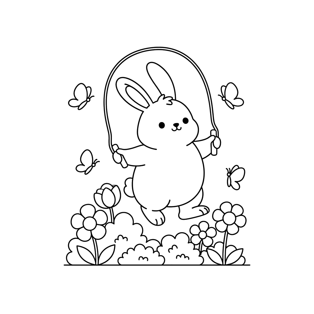Bunny Jumping Rope Coloring Page
