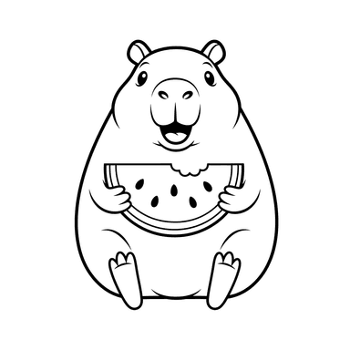 Coloriage Capybara Heureux Mangeant une Pastèque