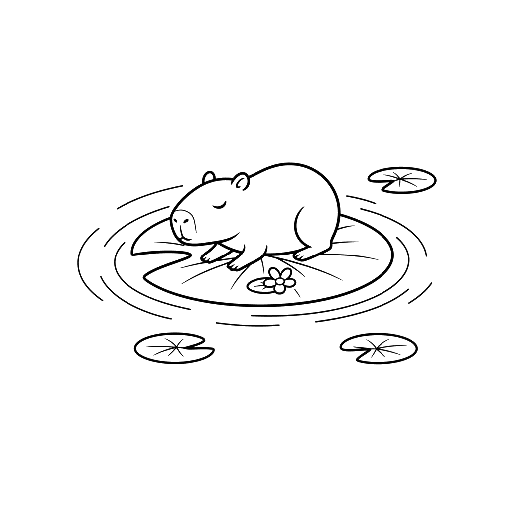 Capybara on a Lily Pad Coloring Page