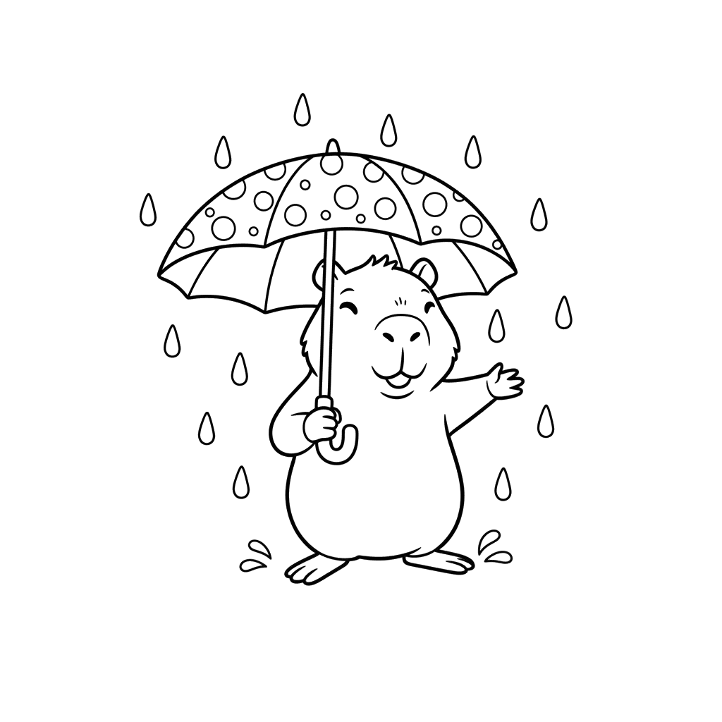 Coloriage ColorBoom Capybara sous la Pluie avec Parapluie