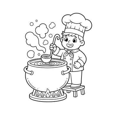 Coloriage Chef Joyeux Préparant la Soupe