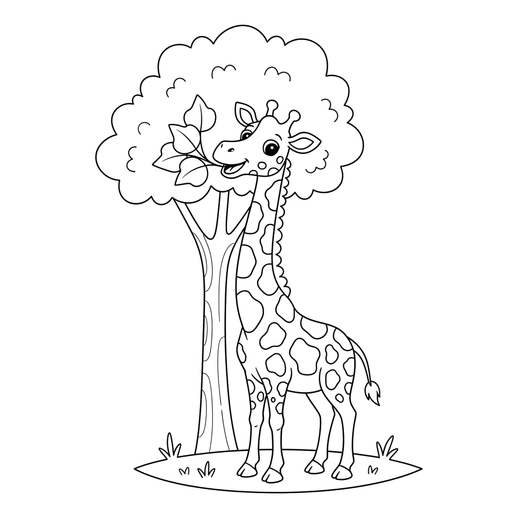 Happy Giraffe Eating Leaves Coloring Page