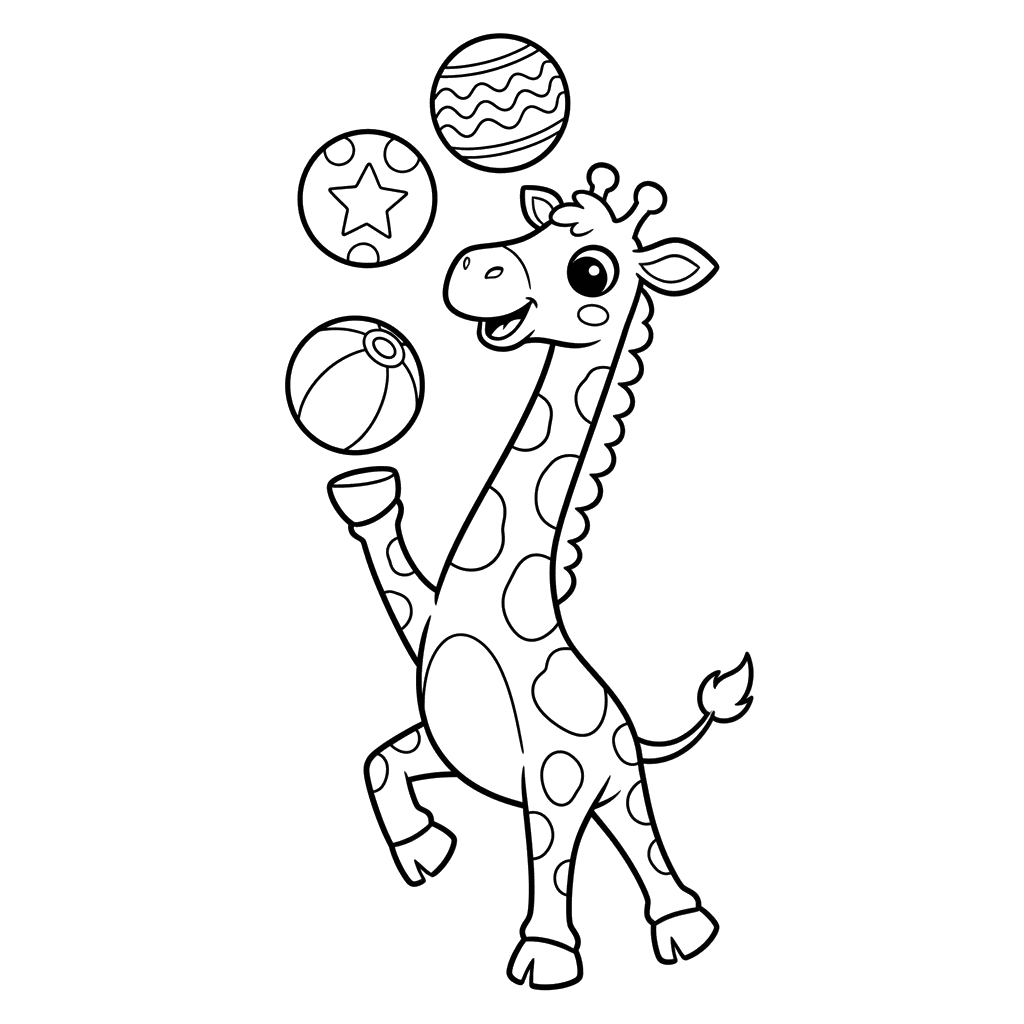 Giraffe Juggling Colorful Balls Coloring Page