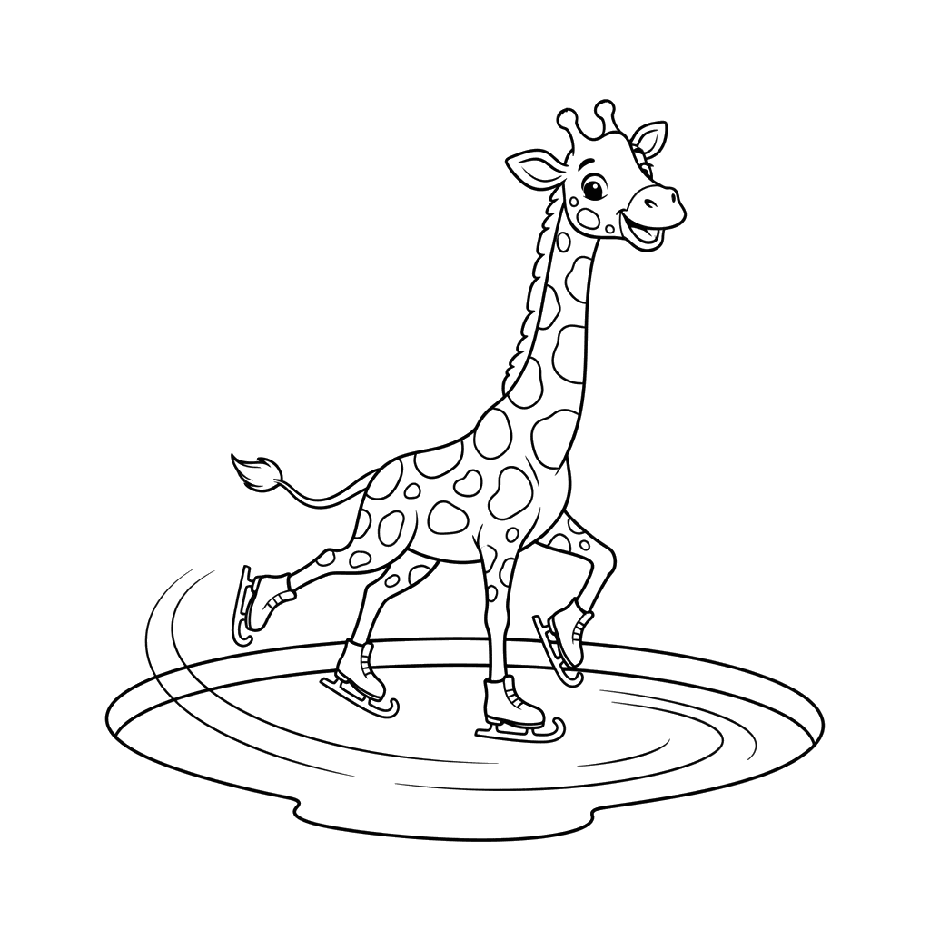 Giraffe Ice Skating Coloring Page