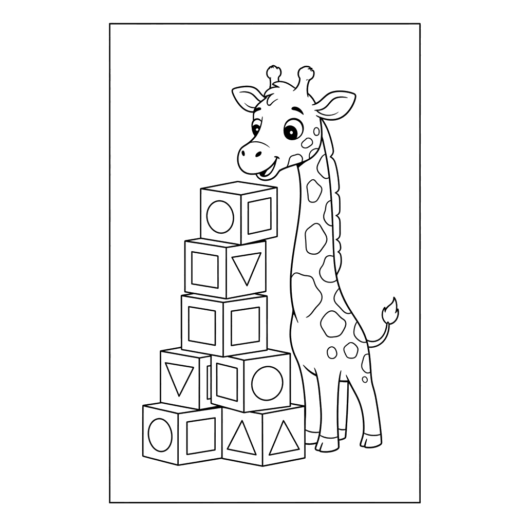 Giraffe Building Blocks Tower Coloring Page