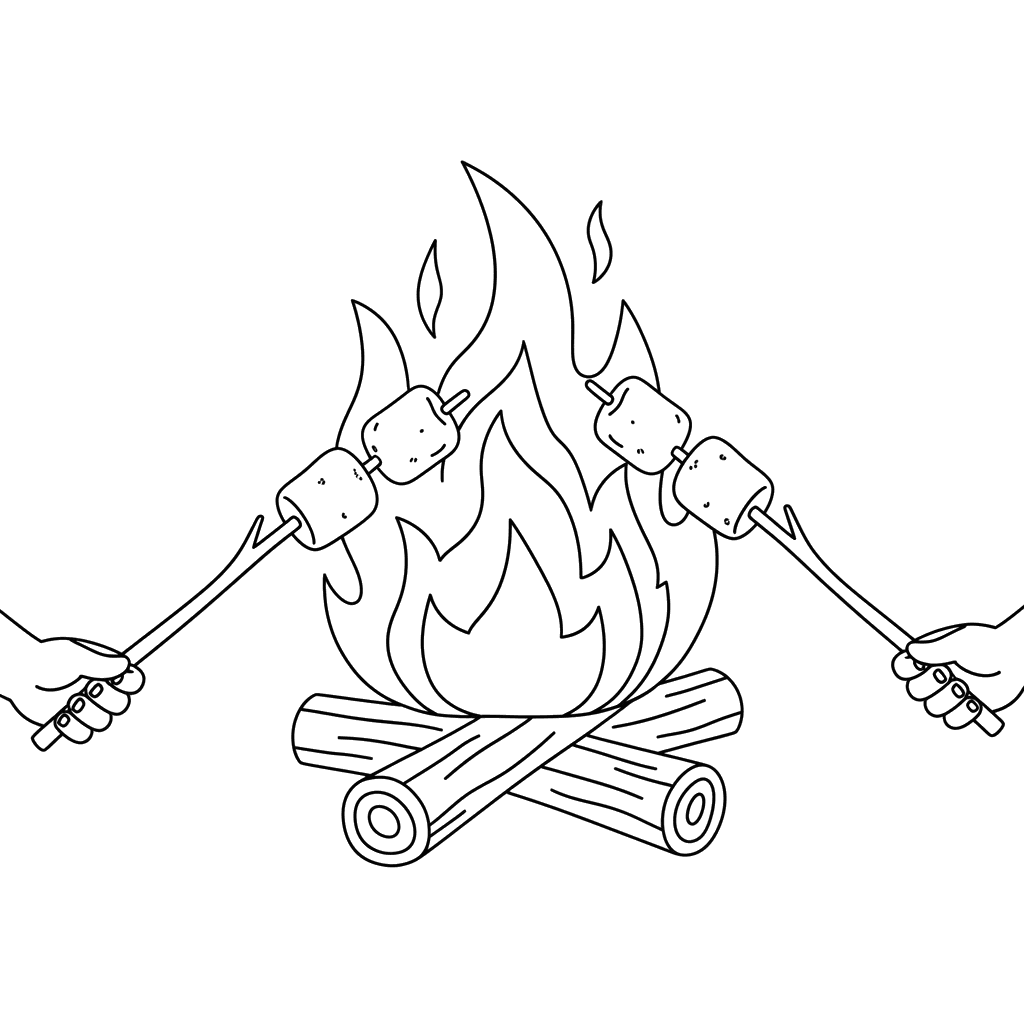 Campfire and Marshmallows Coloring Page