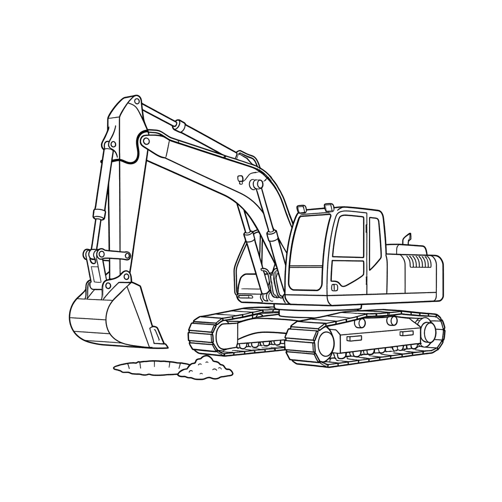 Construction Car Digging a Hole Coloring Page
