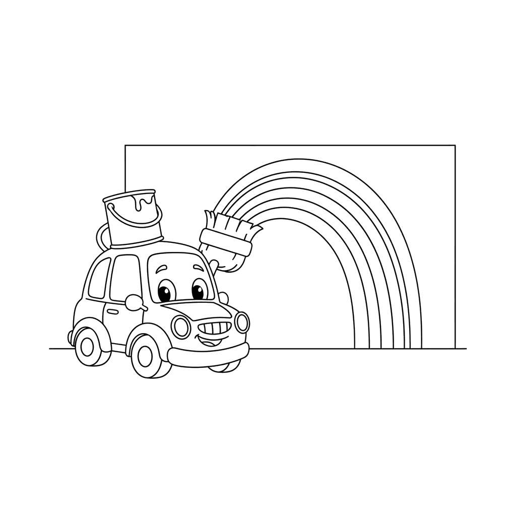 Car Painting a Rainbow Coloring Page