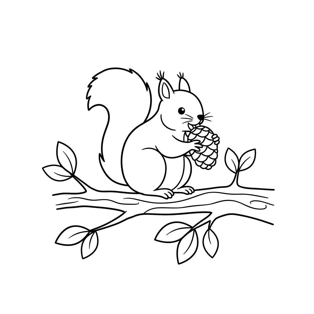 Squirrel Holding Pinecone Coloring Page