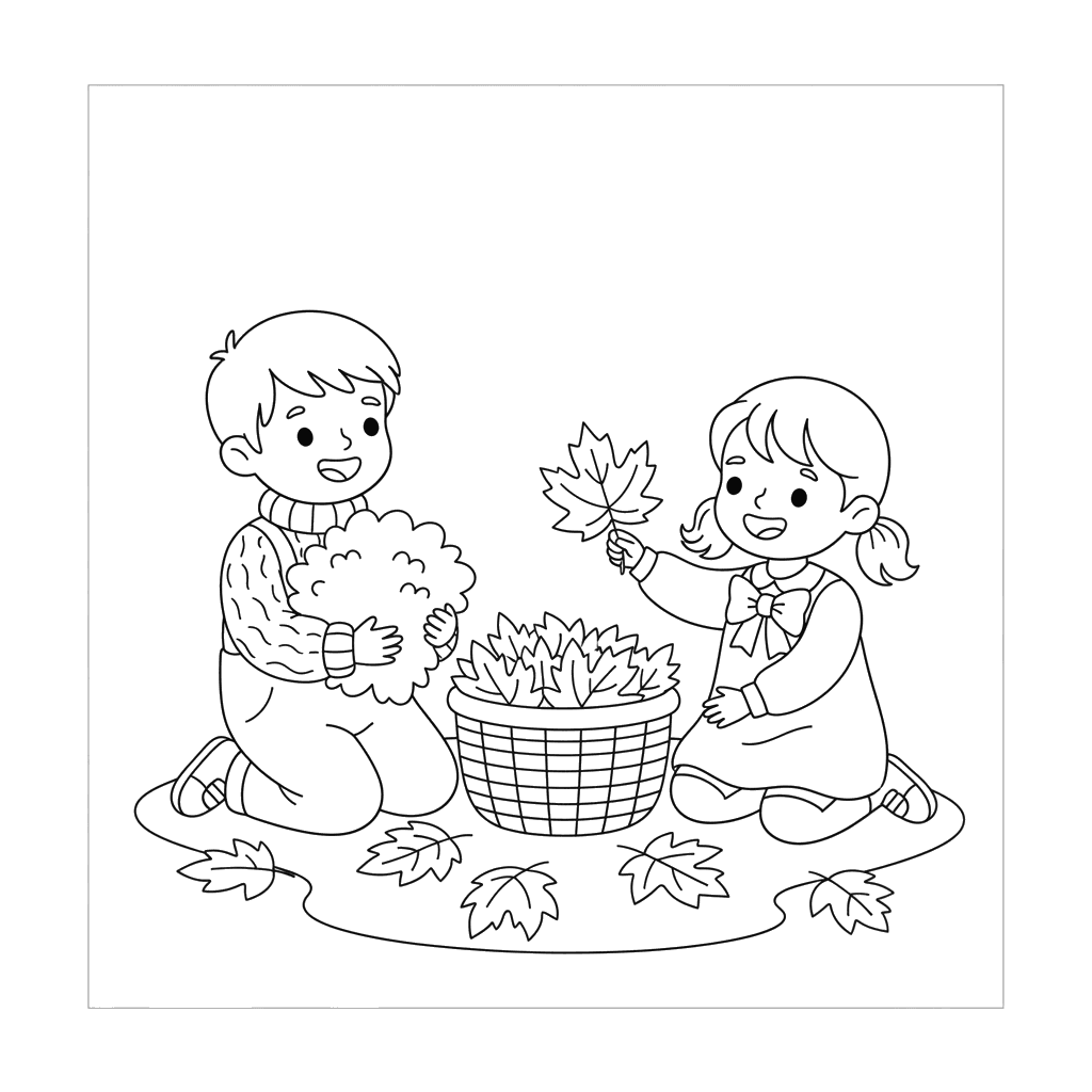 Children Collecting Autumn Leaves