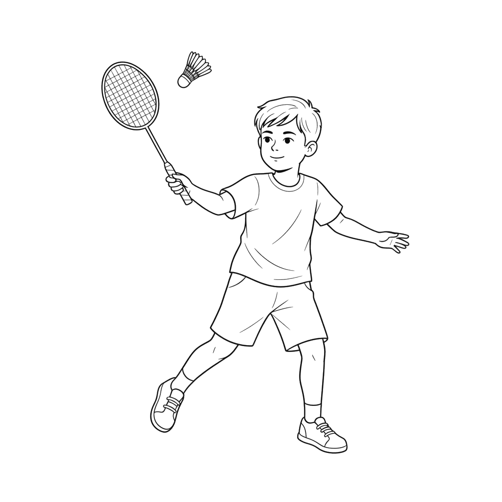 Boy Playing Badminton Coloring Page