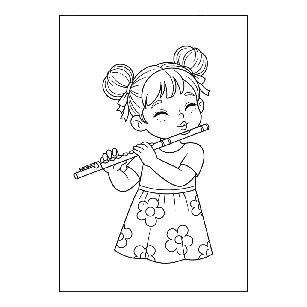Girl Playing Flute Coloring Page
