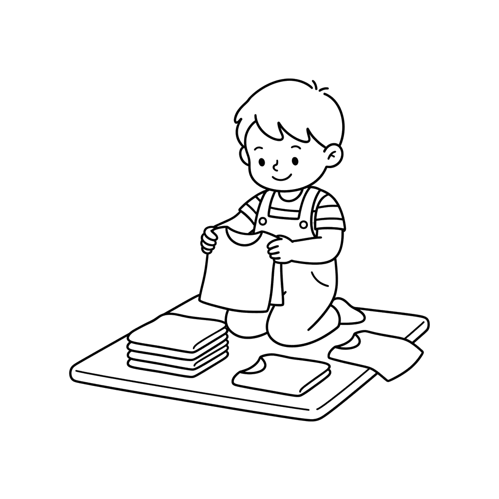 Child Folding Clothes Coloring Page