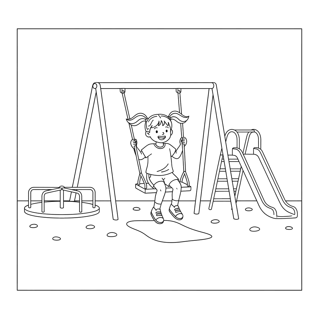 Girl Playing on Playground Coloring Page