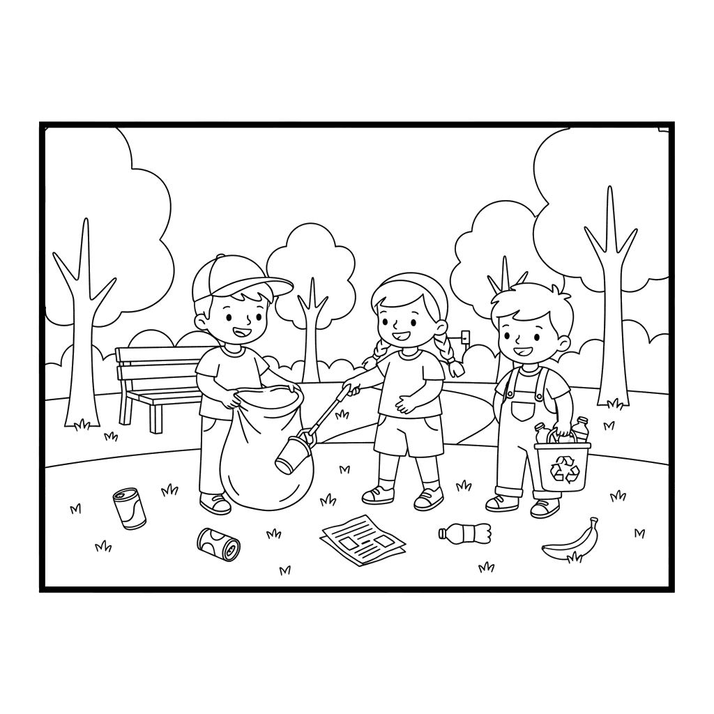 ColorBoom Children Cleaning Up Park Coloring Page