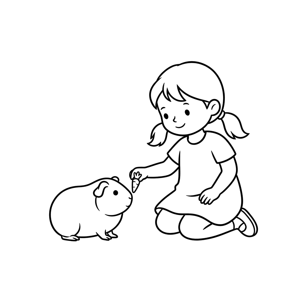 Girl Feeding Guinea Pig Coloring Page