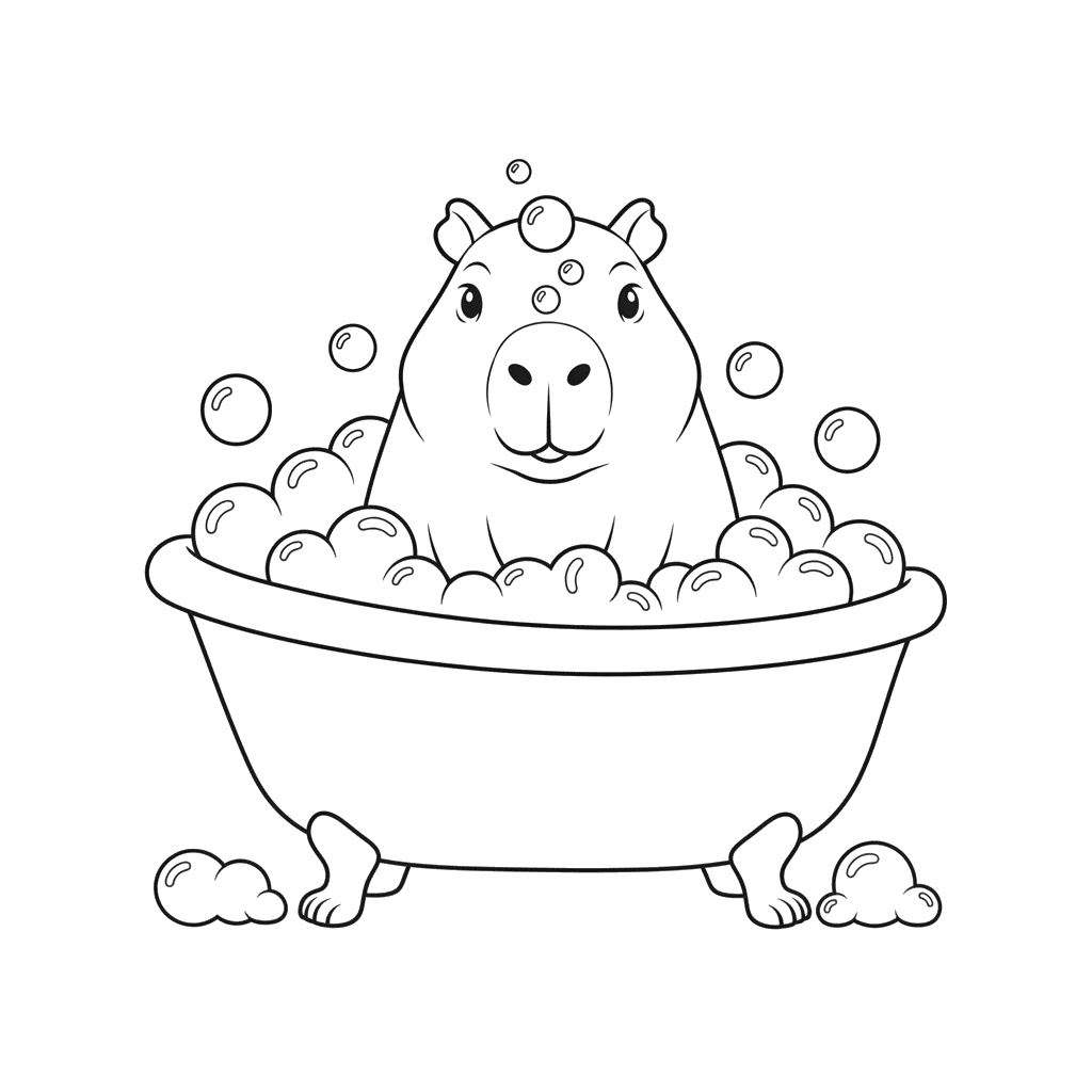 Capybara in a Bubble Bath Coloring Page