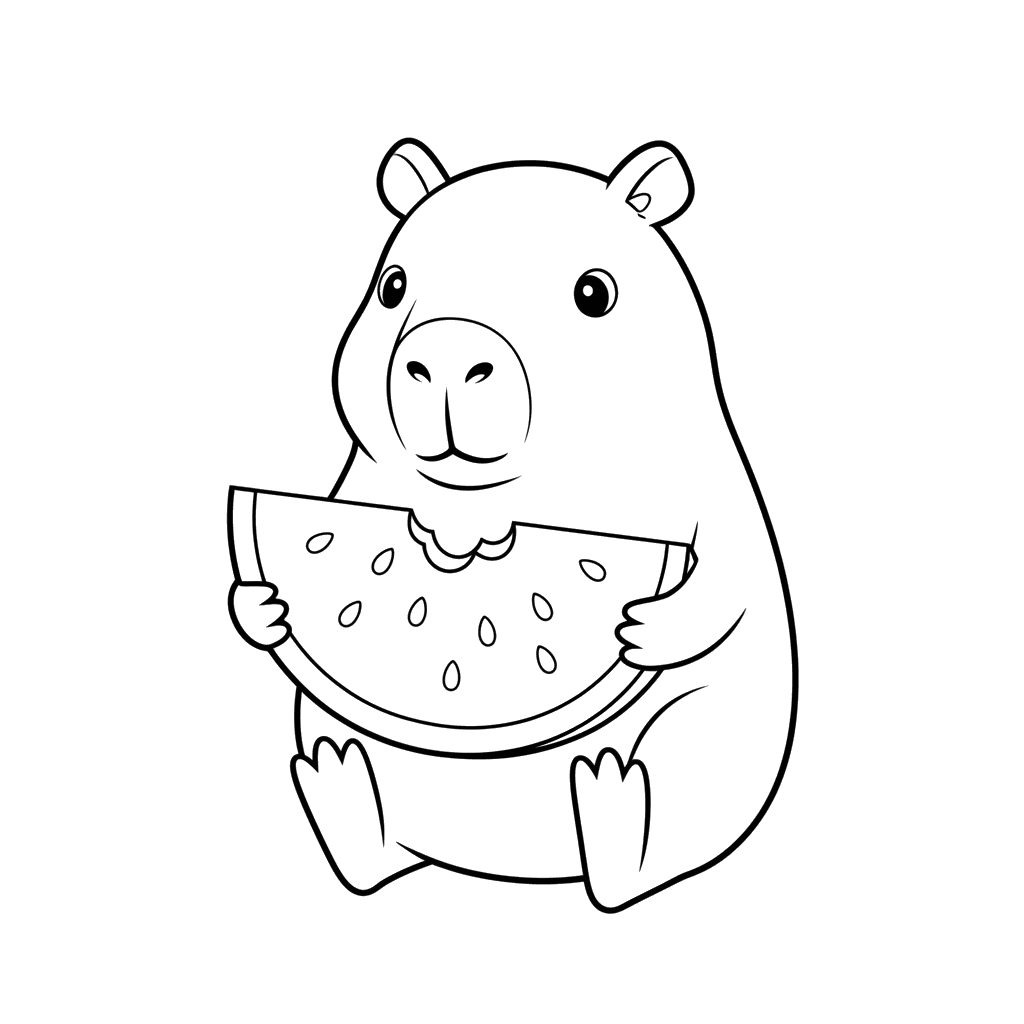 Capybara with Watermelon Coloring Page