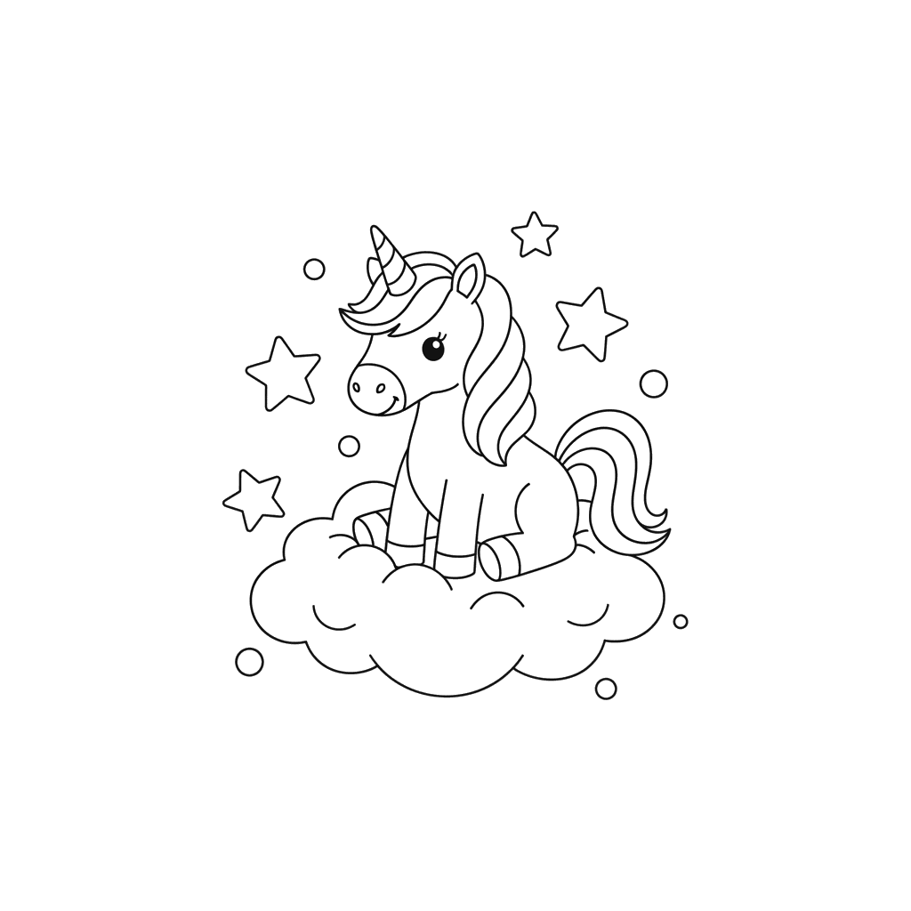 Unicorn on a Cloud Coloring Page