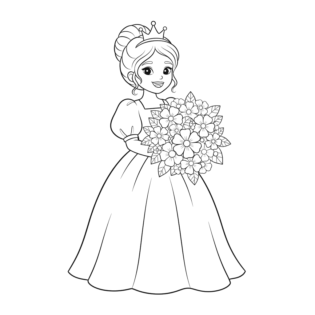 Princess with a Bouquet Coloring Page