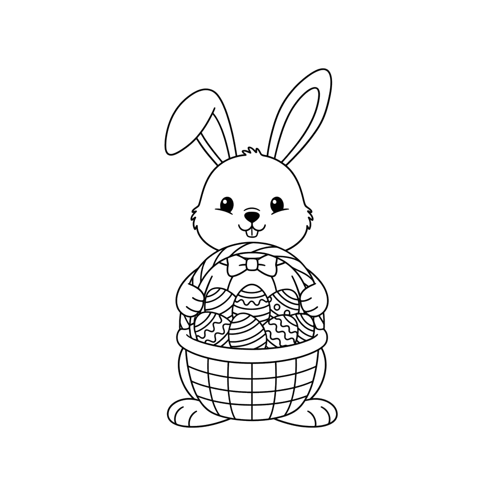 Easter Bunny with Basket Coloring Page