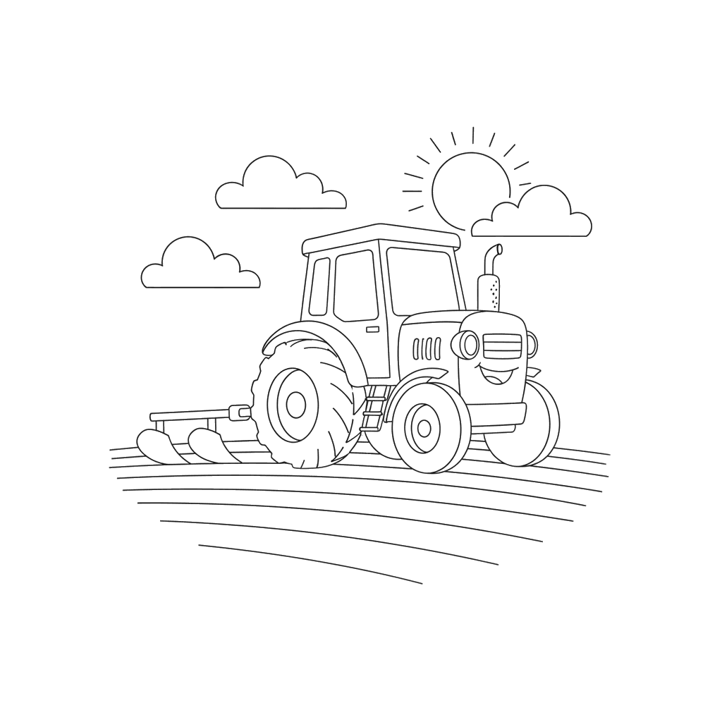 Tractor Plowing Field Coloring Page