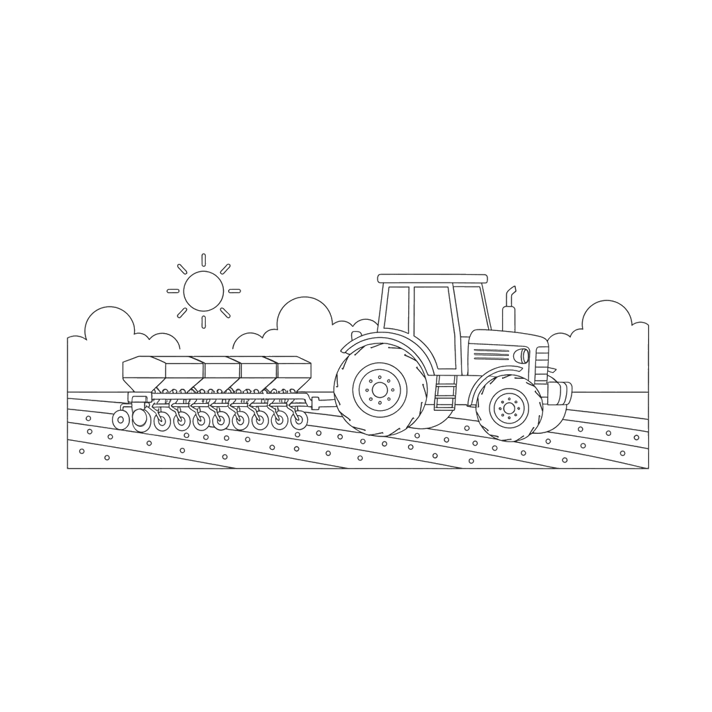 Tractor Seeding Grain Coloring Page