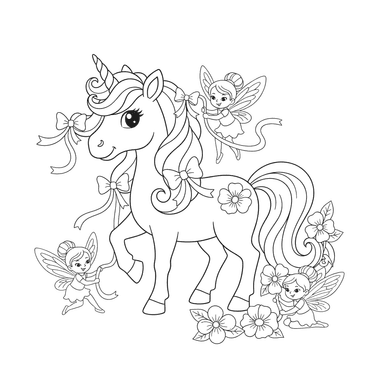 Unicorn and Fairies Coloring Page