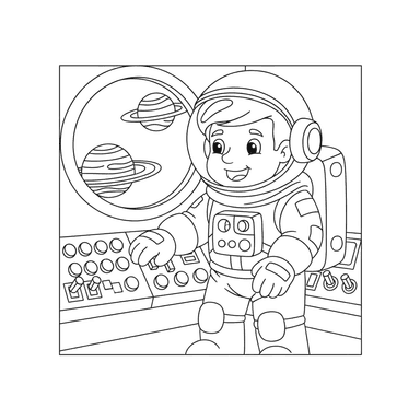 Astronaut in Space Station Coloring Page