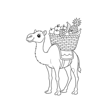 Camel with Fruit Basket Coloring Page