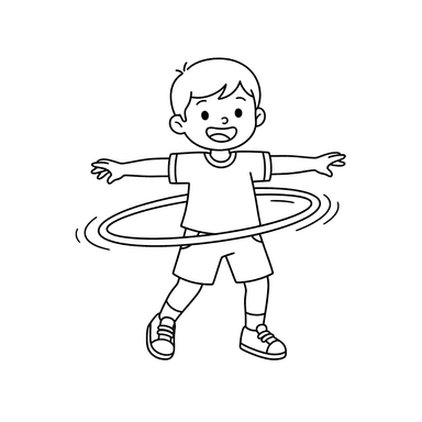 ColorBoom: Cheerful Child Hula Hooping Coloring Page