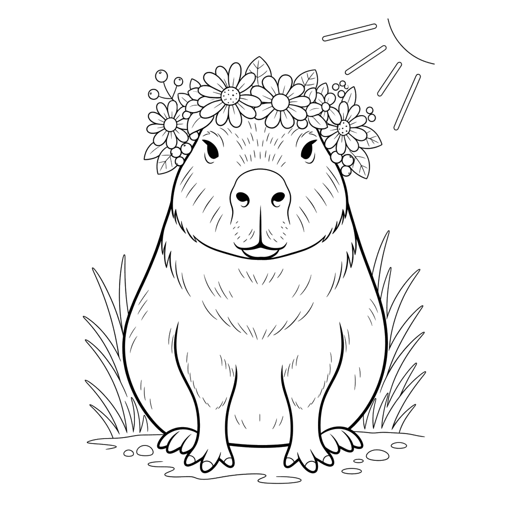 Capybara mit Blumenkranz Ausmalbild von ColorBoom