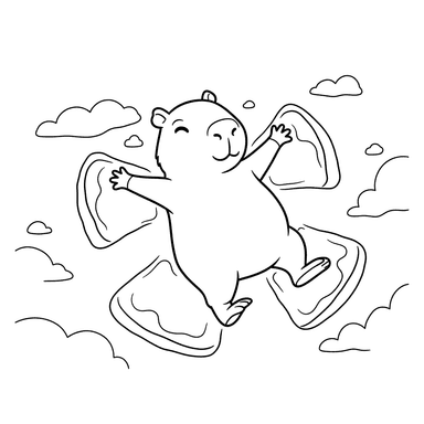Happy Capybara Snow Angel Coloring Page