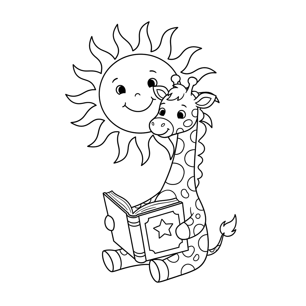 Coloriage Girafe qui Lit un Livre
