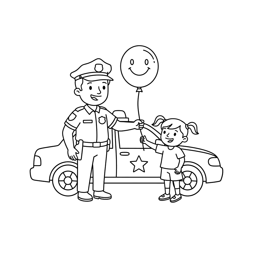 Police Car Giving Balloon Coloring Page