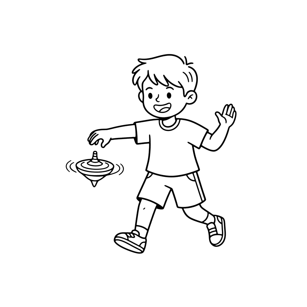 Boy Spinning a Top Coloring Page