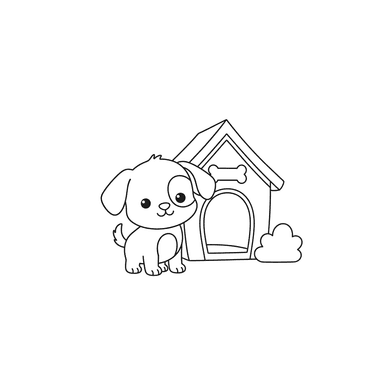 Cute Puppy and Doghouse Coloring Page