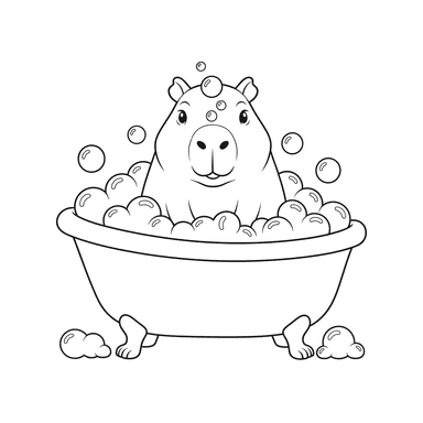 Capybara in a Bubble Bath Coloring Page