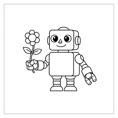 Coloriage Robot Gentil avec Fleur