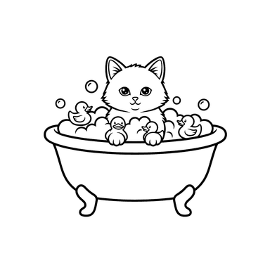Kitten Bubble Bath Coloring Page