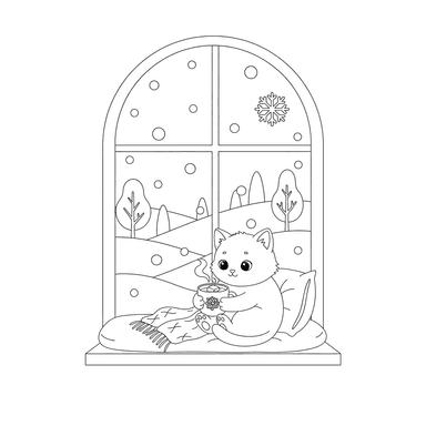 Coloriage: Chaton et chocolat chaud