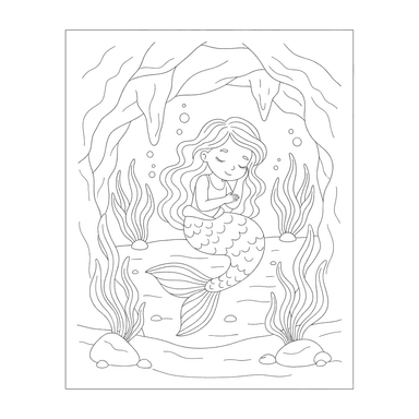 Sleeping Mermaid in a Cozy Cave Coloring Page