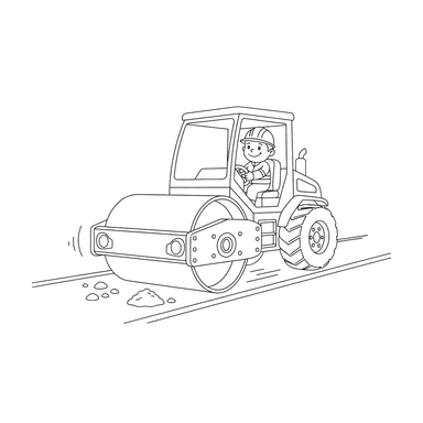 Coloriage Rouleau Compresseur sur Chantier Routier